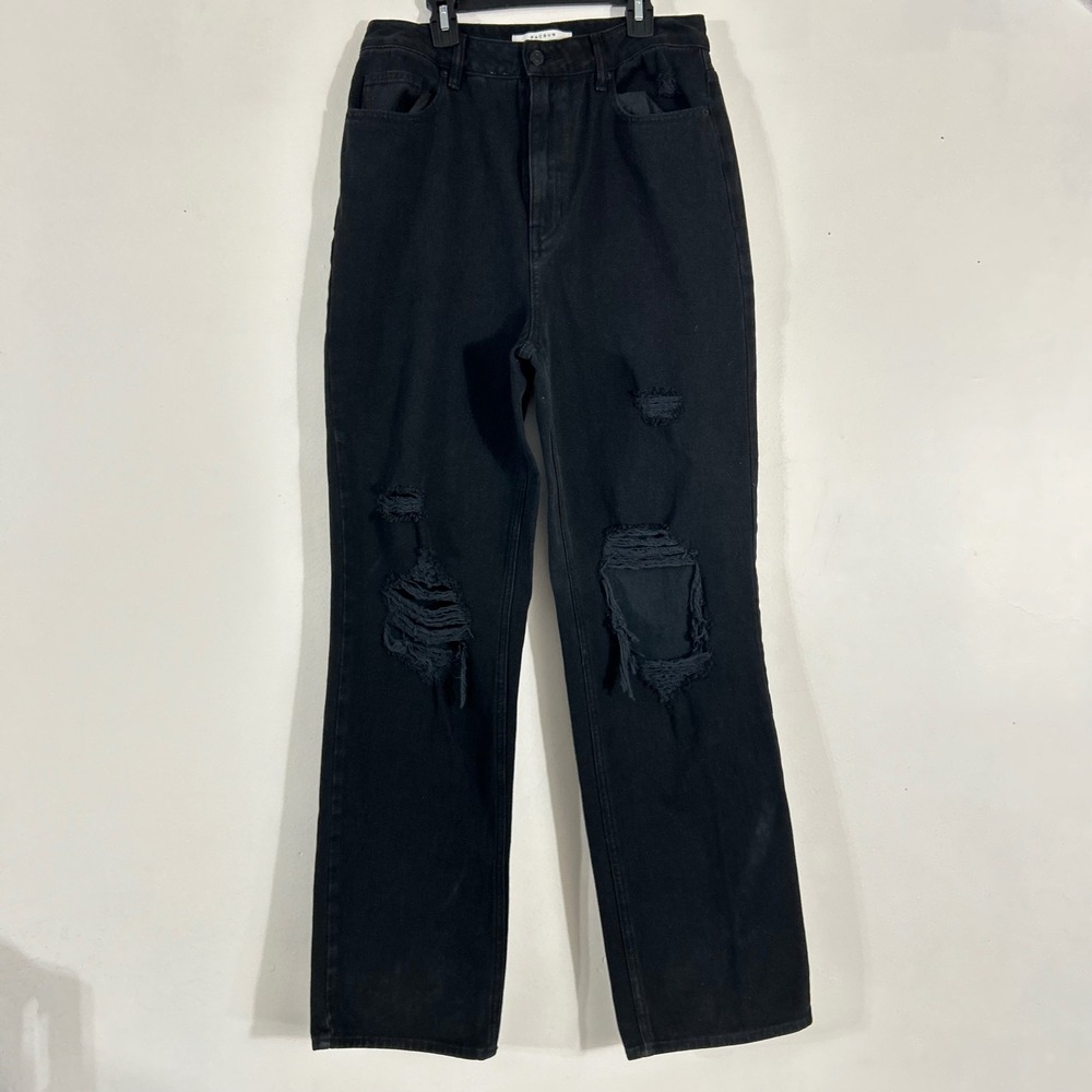 PacSun Straight Leg Jeans Womens 30 Tall Black Distressed Ripped High Rise